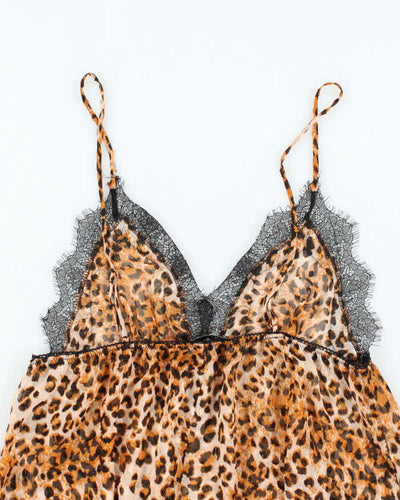 Vintage Y2k 00s In Bloom Leopard Print Mesh Cami - M
