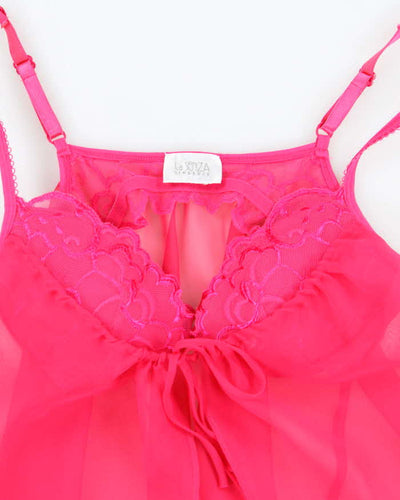 Vintage Y2k 00s La Senza Pink Mesh Built-In Bra Top - XS