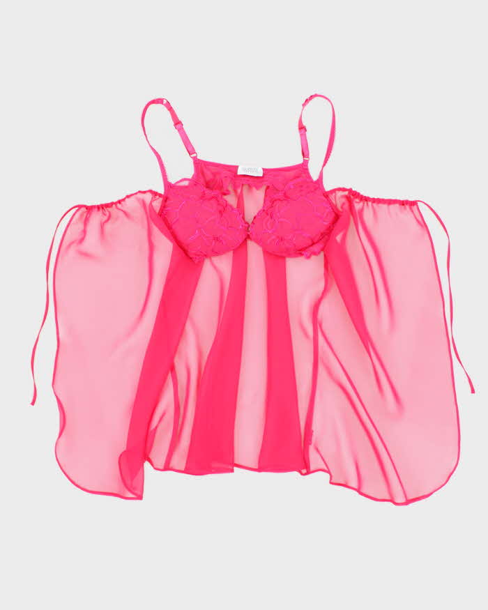 Vintage Y2k 00s La Senza Pink Mesh Built-In Bra Top - XS