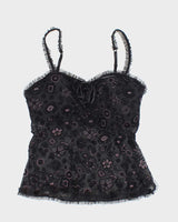 Vintage Y2k 00s Arianne Mesh &amp; Velvet Cami - S