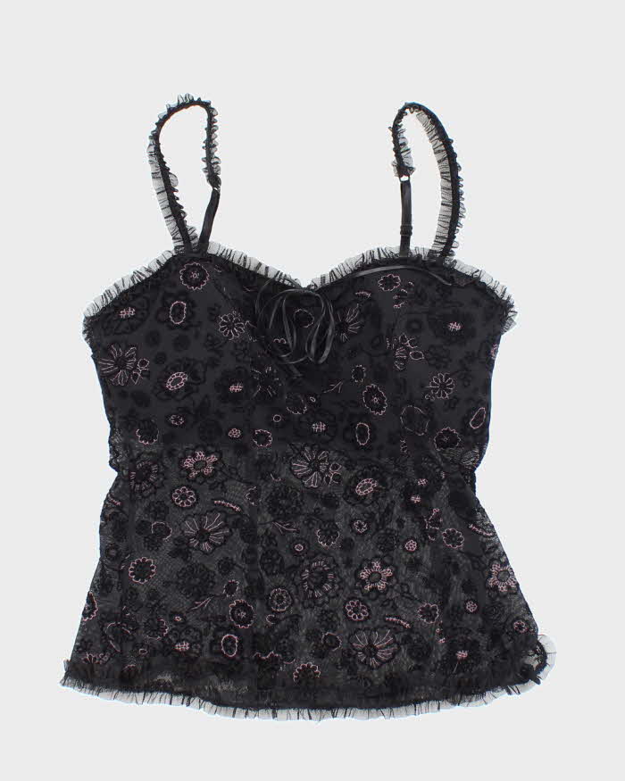 Vintage Y2k 00s Arianne Mesh &amp; Velvet Cami - S