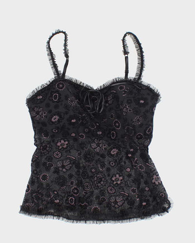 Vintage Y2k 00s Arianne Mesh & Velvet Cami - S