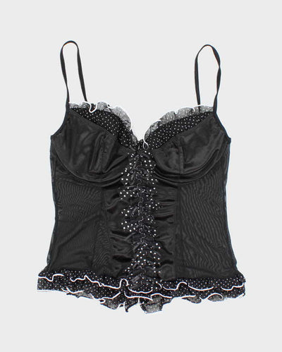 Vintage Y2k 00s Dreamgirl Pola Dot Ruffle Mesh Cami - XS