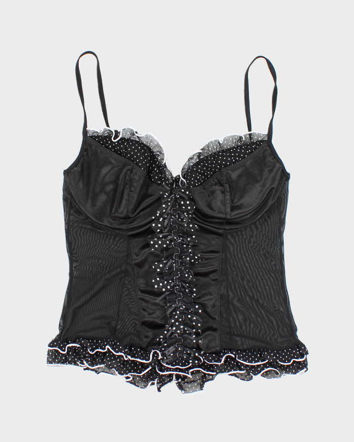 Vintage Y2k 00s Dreamgirl Pola Dot Ruffle Mesh Cami - XS