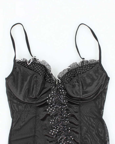 Vintage Y2k 00s Dreamgirl Pola Dot Ruffle Mesh Cami - XS