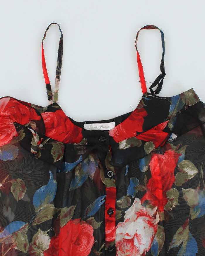 Vintage 90s Costa Blanca Mesh Button-Up Floral Cami - S