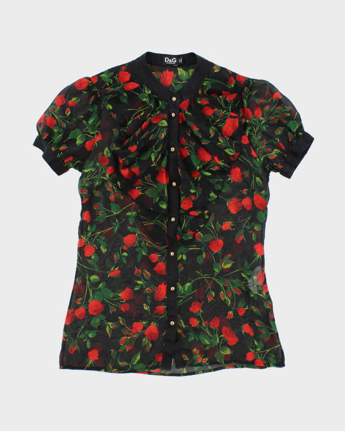 Vintage 00s Dolce &amp; Gabbana Floral Silk Sheer Blouse - S