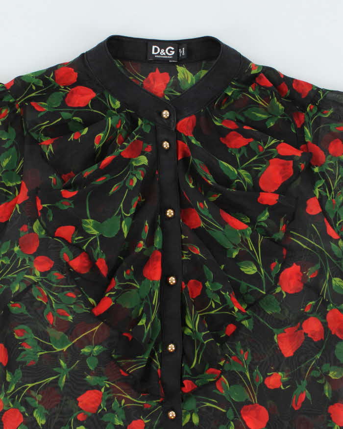 Vintage 00s Dolce &amp; Gabbana Floral Silk Sheer Blouse - S