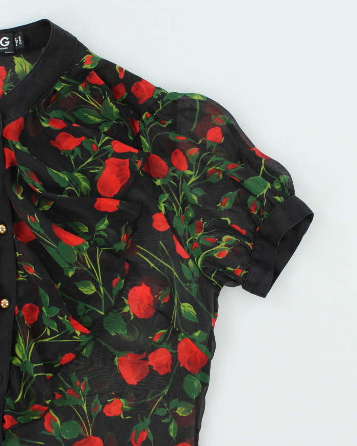 Vintage 00s Dolce &amp; Gabbana Floral Silk Sheer Blouse - S