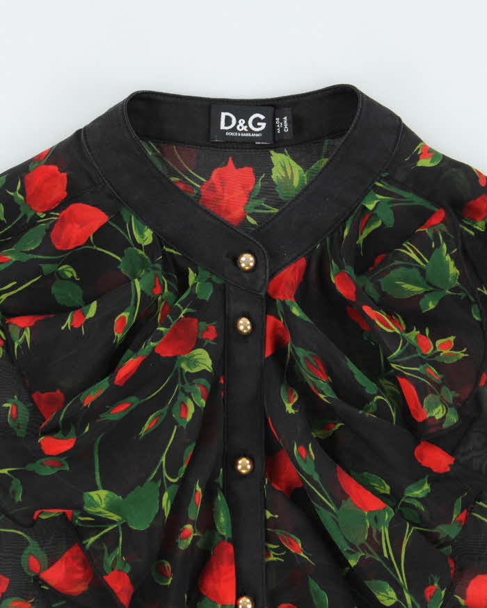 Vintage 00s Dolce &amp; Gabbana Floral Silk Sheer Blouse - S