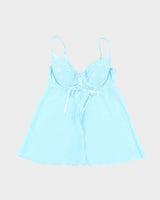 Vintage Y2k 00s La Senza Blue Mesh Lace-up Cami - L