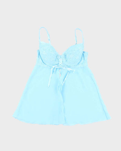 Vintage Y2k 00s La Senza Blue Mesh Lace-up Cami - L
