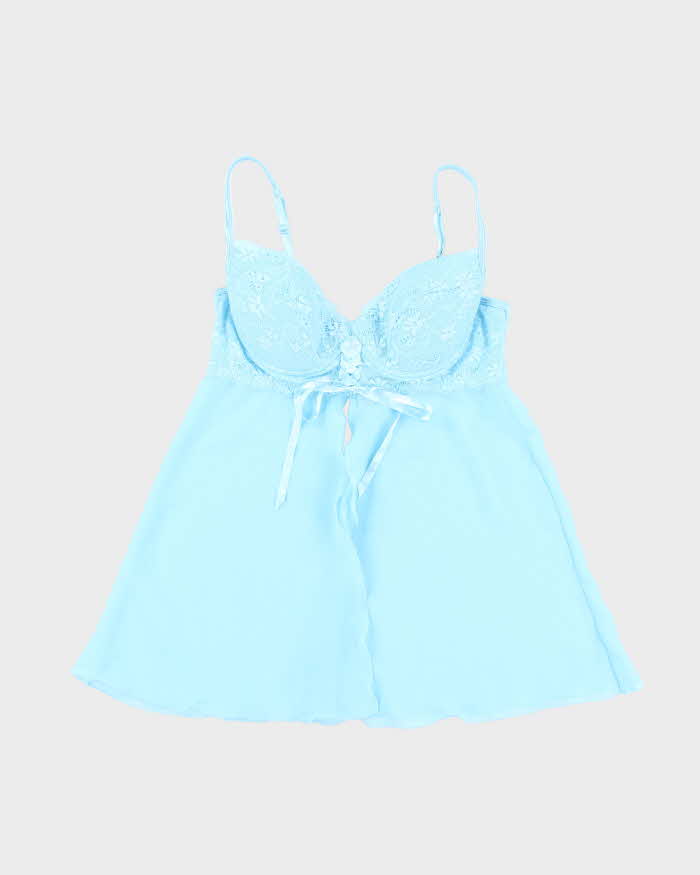 Vintage Y2k 00s La Senza Blue Mesh Lace-up Cami - L