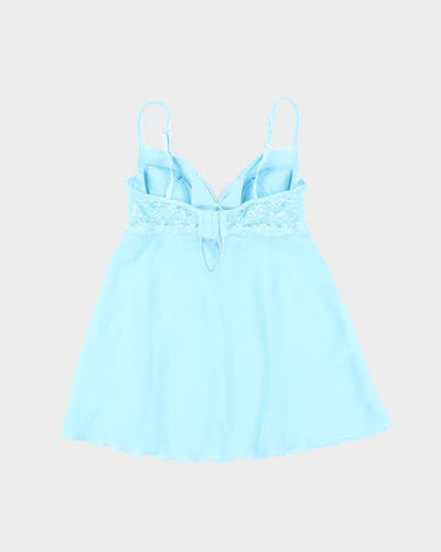 Vintage Y2k 00s La Senza Blue Mesh Lace-up Cami - L