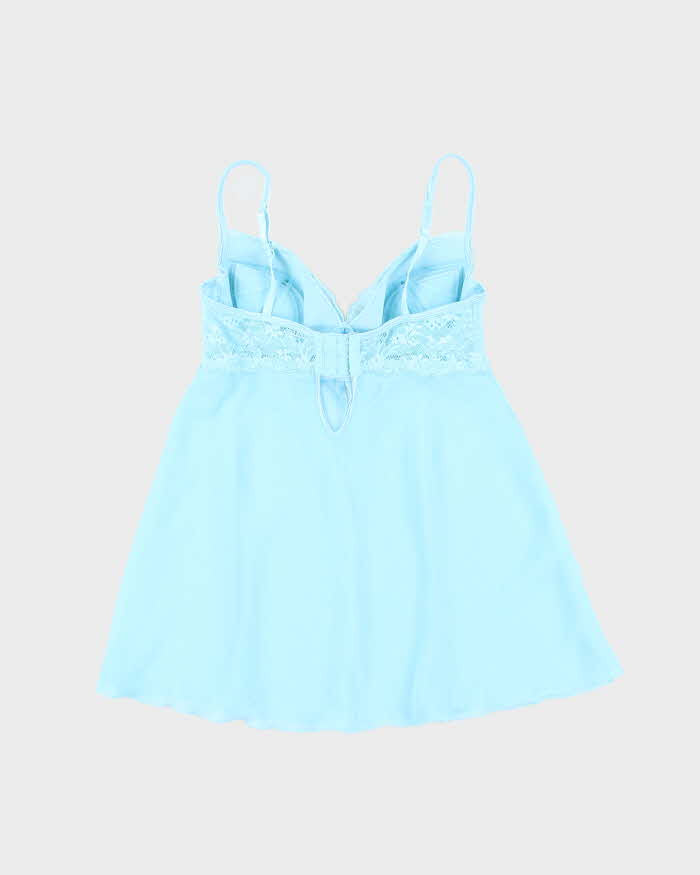Vintage Y2k 00s La Senza Blue Mesh Lace-up Cami - L