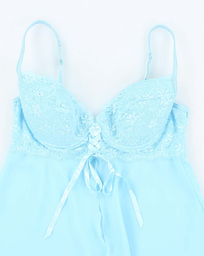 Vintage Y2k 00s La Senza Blue Mesh Lace-up Cami - L