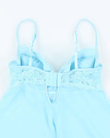 Vintage Y2k 00s La Senza Blue Mesh Lace-up Cami - L