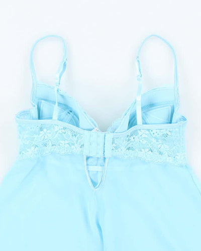 Vintage Y2k 00s La Senza Blue Mesh Lace-up Cami - L