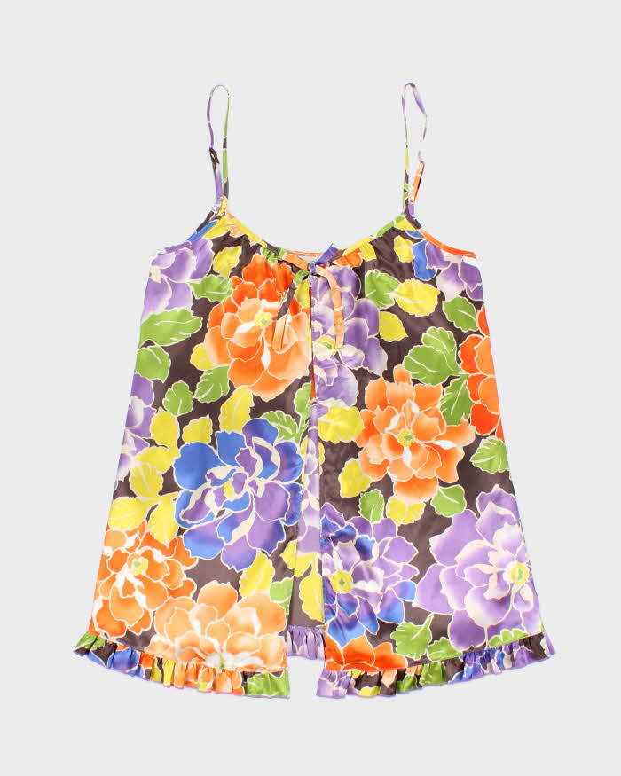 Vintage Y2k 00s La Senza Satin Floral Tie-front Cami - M