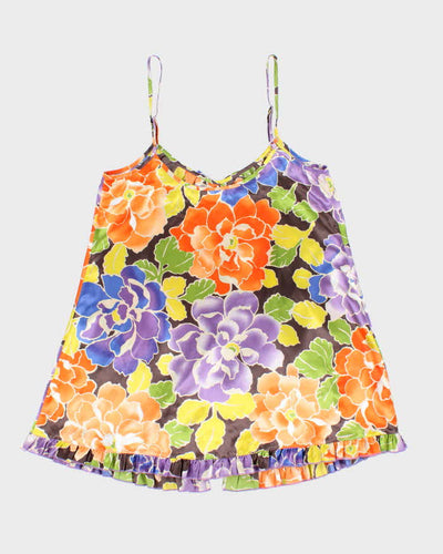 Vintage Y2k 00s La Senza Satin Floral Tie-front Cami - M