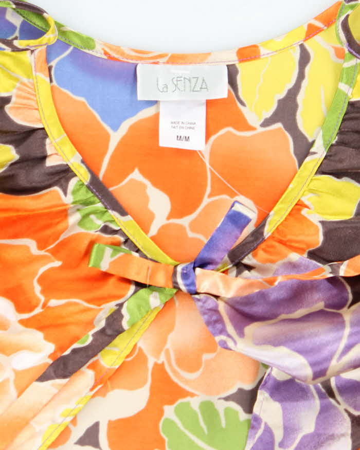 Vintage Y2k 00s La Senza Satin Floral Tie-front Cami - M