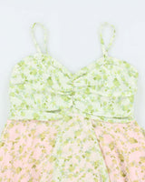 Vintage Y2k 00s Ming Sheng Floral Handkerchief Hem Cami  - S