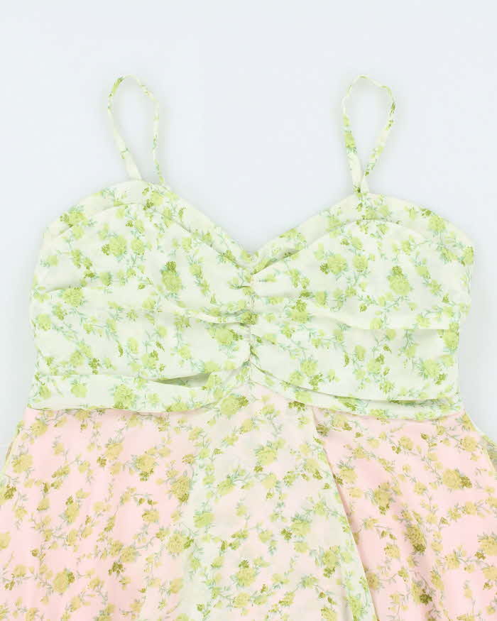 Vintage Y2k 00s Ming Sheng Floral Handkerchief Hem Cami  - S