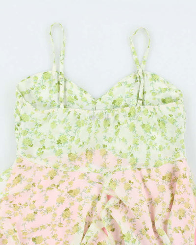 Vintage Y2k 00s Ming Sheng Floral Handkerchief Hem Cami  - S