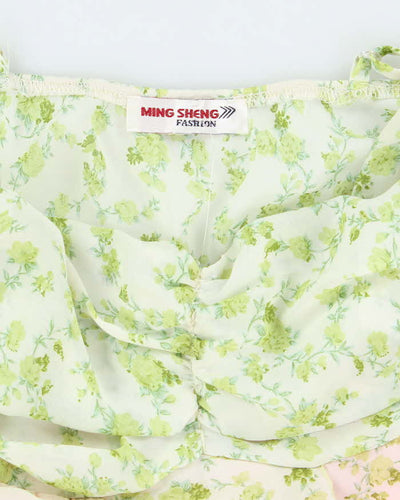Vintage Y2k 00s Ming Sheng Floral Handkerchief Hem Cami  - S