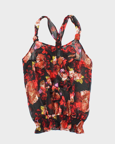 Vintage Y2k 00s Dynamite Floral Mesh Ruffle Top - S