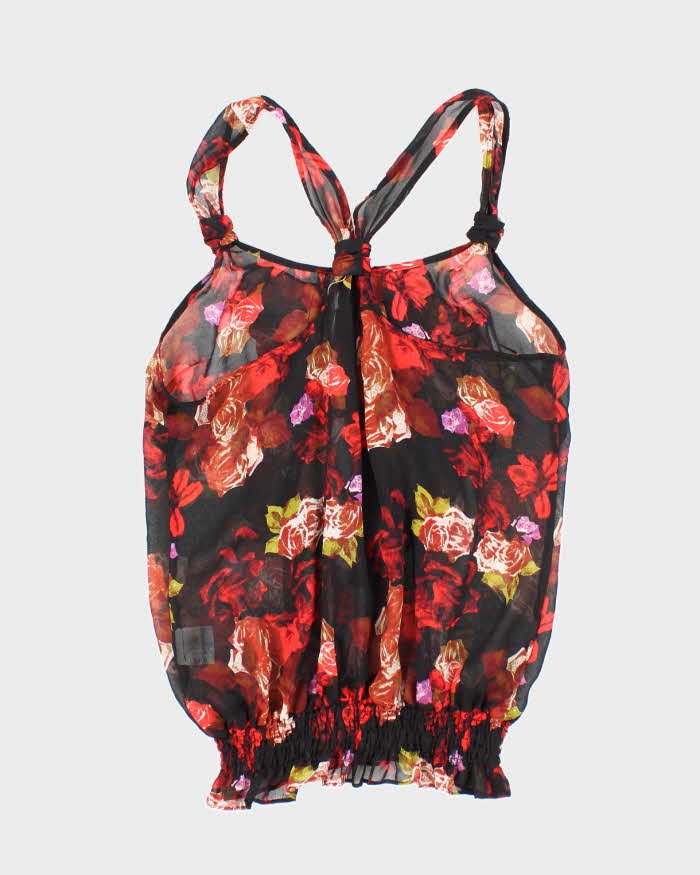Vintage Y2k 00s Dynamite Floral Mesh Ruffle Top - S