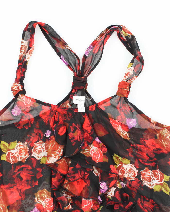 Vintage Y2k 00s Dynamite Floral Mesh Ruffle Top - S