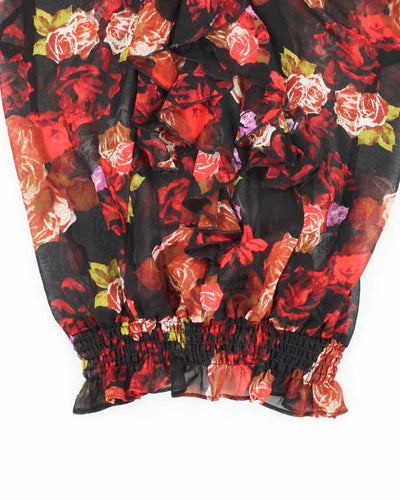 Vintage Y2k 00s Dynamite Floral Mesh Ruffle Top - S