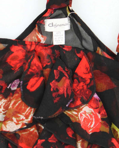 Vintage Y2k 00s Dynamite Floral Mesh Ruffle Top - S
