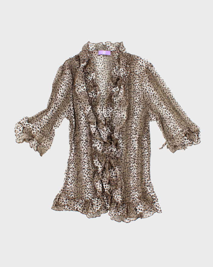 Vintage Y2k 00s Lorho Leopard Print Sheer Blouse - S