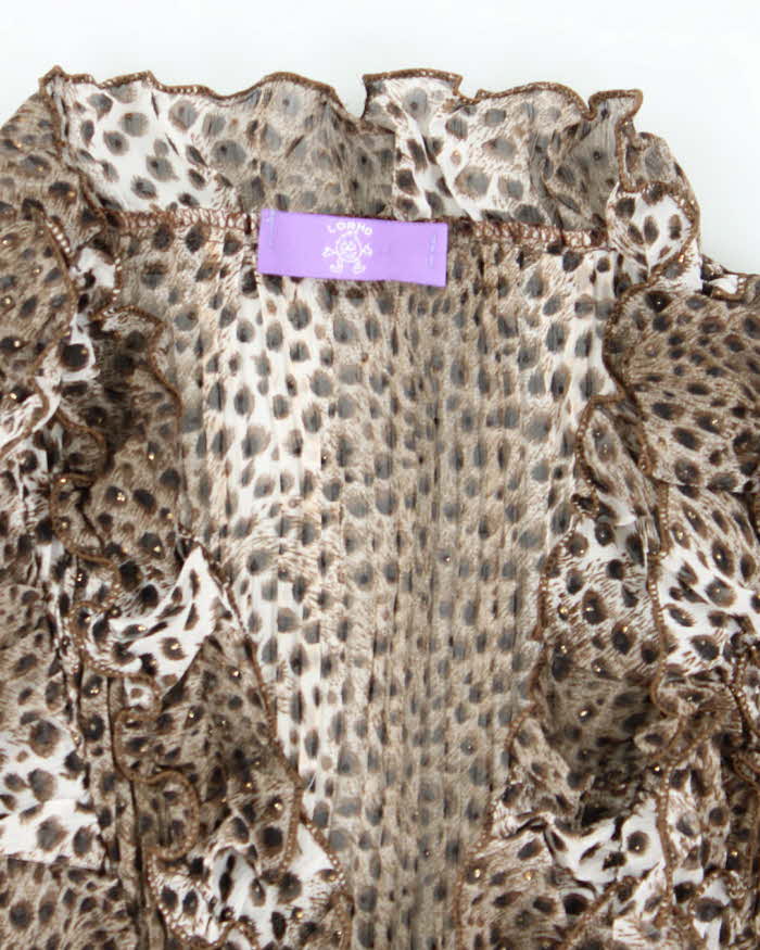 Vintage Y2k 00s Lorho Leopard Print Sheer Blouse - S