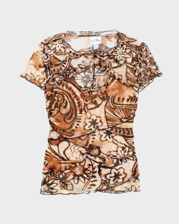 Vintage Y2k 00s Joseph Ribkoff Leopard Print Mesh Top - S