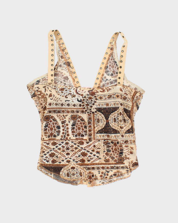 Vintage Y2k 00s Bouche A Bouche Mesh Lace-up Cami - XS