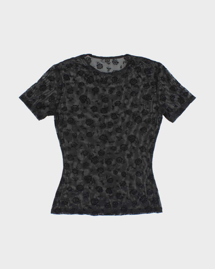 Vintage Y2k 00s Rose Mesh Top - S