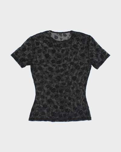 Vintage Y2k 00s Rose Mesh Top - S
