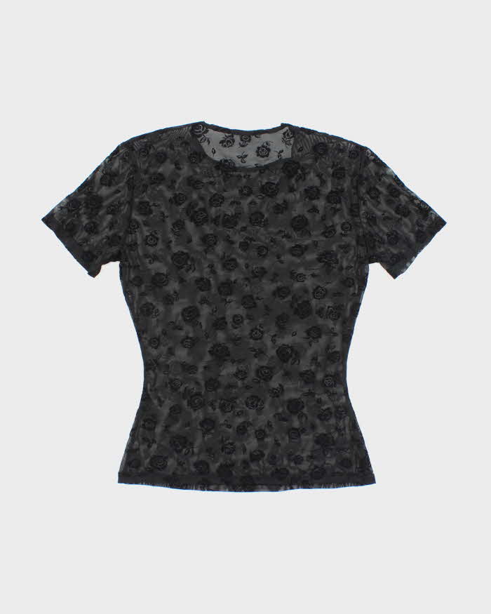 Vintage Y2k 00s Rose Mesh Top - S