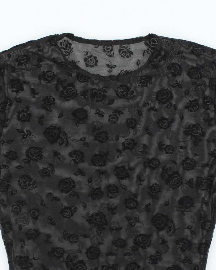 Vintage Y2k 00s Rose Mesh Top - S