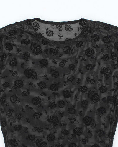 Vintage Y2k 00s Rose Mesh Top - S