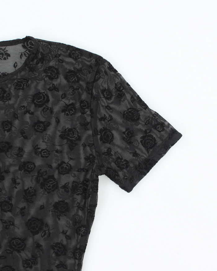 Vintage Y2k 00s Rose Mesh Top - S