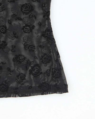 Vintage Y2k 00s Rose Mesh Top - S