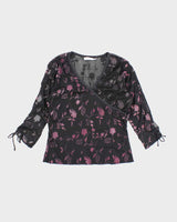 Vintage Y2k 00s Rickis Ruched Sleeve Floral Top - L