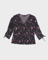 Vintage Y2k 00s Rickis Ruched Sleeve Floral Top - L