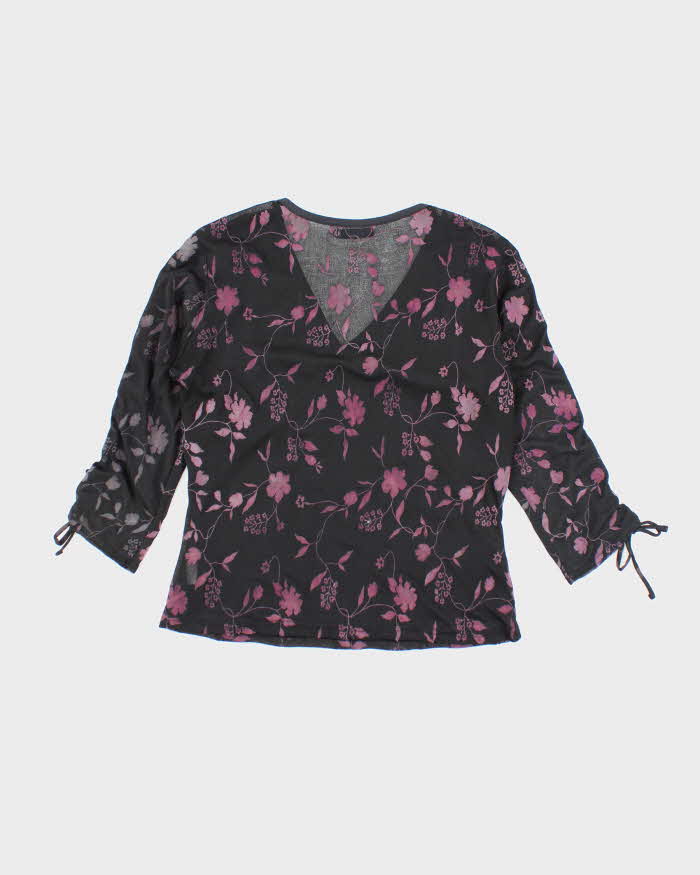 Vintage Y2k 00s Rickis Ruched Sleeve Floral Top - L