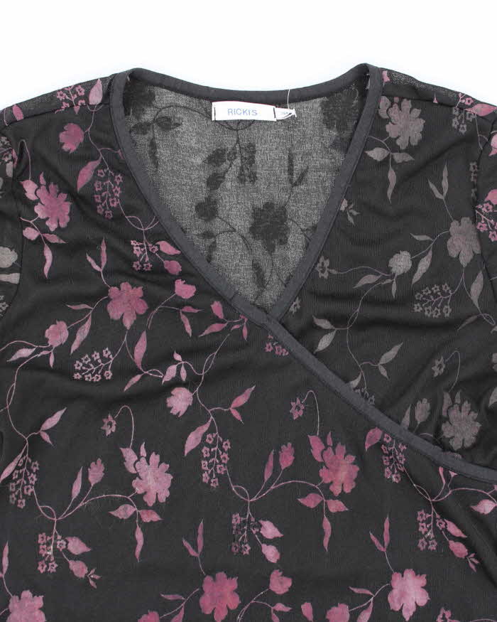 Vintage Y2k 00s Rickis Ruched Sleeve Floral Top - L