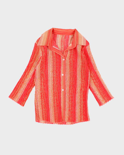 Vintage 90s Plisse Stripe Blouse - S